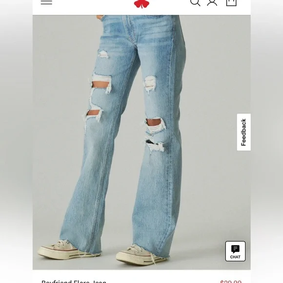 Lucky Brand Boyfriend Jeans Distressed Denim Flare Light Blue- Size 10 - Picture 1 of 9